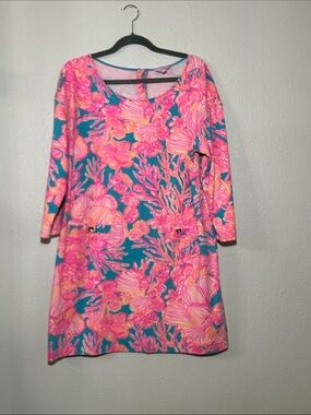Lilly Pulitzer Teal Dress with Pink & Coral Floral Print